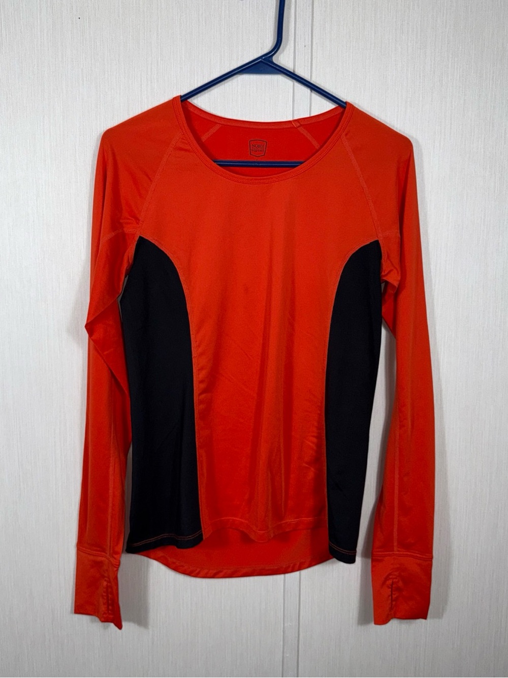 Women's Long Sleeve Athletic Tee in Red with Black Panels